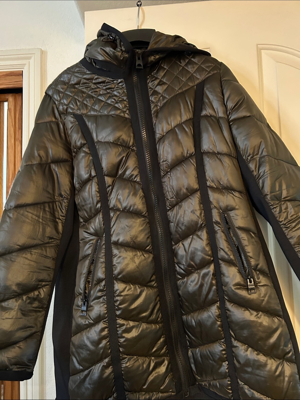 Guess Olive Green Quilted Hooded Puffer Jacket